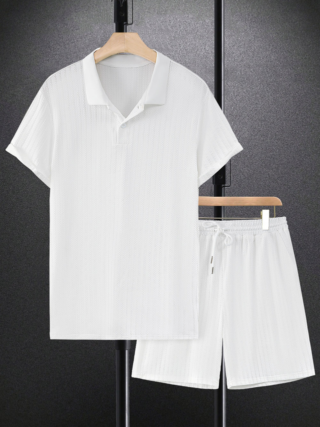 男士休闲polo衬衫和短裤套装