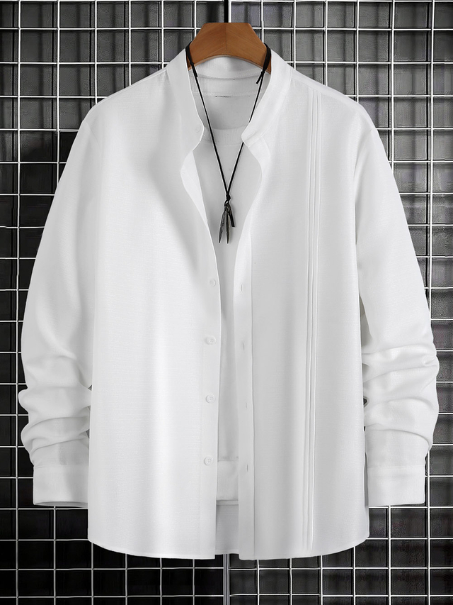 男士长袖站立式衣领衬衫