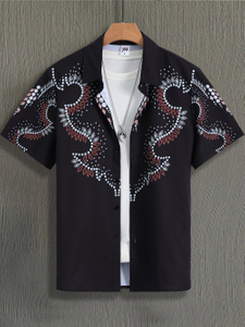 男士花卉印刷短袖衬衫