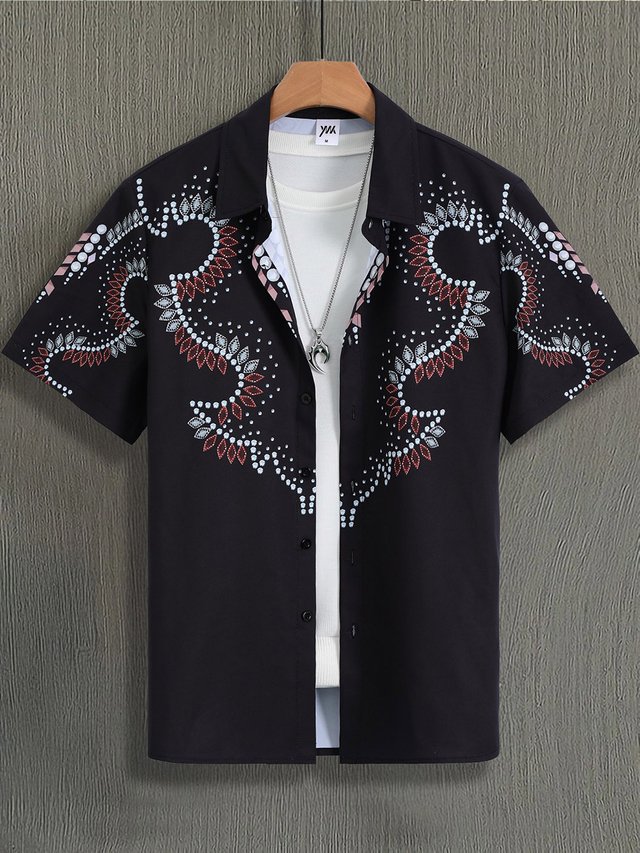 男士花卉印刷短袖衬衫