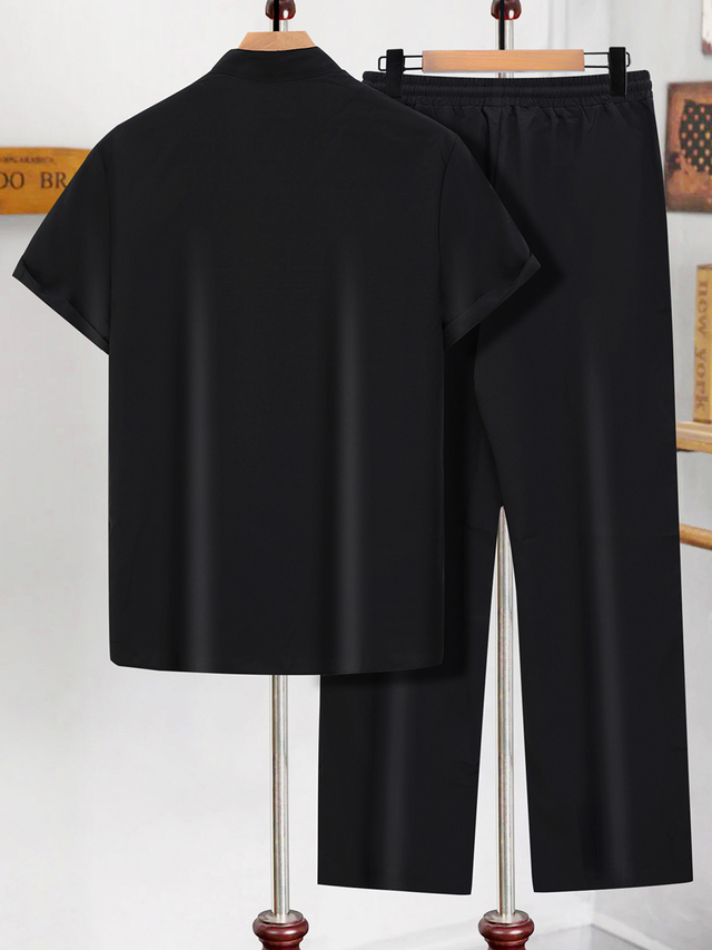 休闲架子项圈短袖衬衫和裤子套装