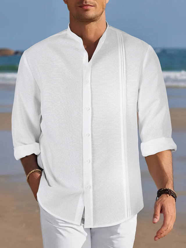 男士长袖站立式衣领衬衫