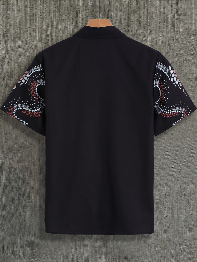 男士花卉印刷短袖衬衫